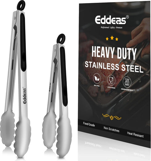 Kitchen Tongs - 9" and 12" Tongs for cooking, Heat Resistant 600 Degrees Stainless Steel Metal Tong and Non-Slip Handle - Perfect for Cooking, Sal...