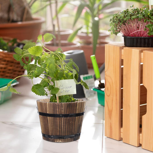 Healeved Wooden Whiskey Barrel Planter Garden Flower Pot Decor Plant Container Box Brown (Size 2)...