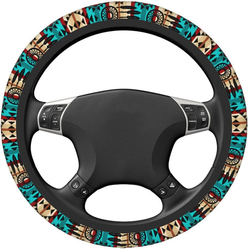 Native American Women Steering Wheel Cover, White Neoprene Universal 15 Inch Steering Wheel Protector Elastic Comfortable Car Accessories Decorati...