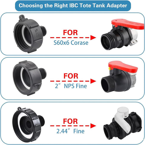 275 330 IBC Tote Adapter, Food Grade IBC Drain Adapter,Water Hose Male Adapter for Garden Hose,2" coarse Thread X Male 3/4" G Hose+2"Fine Thread+2...