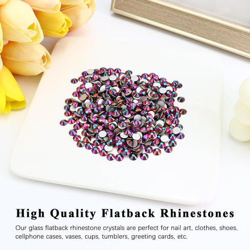 Flatback Crystal Rhinestones Round Gems for Nail Art and Craft Clothes Glue Fix, Rainbow AB (2.9-3.0mm) SS12/1440PCS...