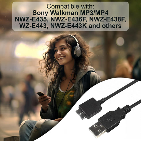 HQRP USB Cable/Cord Compatible with Sony NWZ-E435, NWZ-E436F, NWZ-E438F, NWZ-E443, NWZ-E443K Walkman MP3 / MP4...