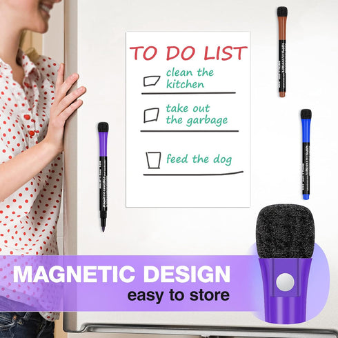 Fine Tip Dry Erase Markers 8 Pack, Magnetic Dry Erase Markers With Eraser, Skinny Low Odor White Board Marker Pens Bullet Tip Fine Point Thin Dry ...