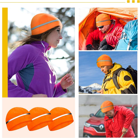 Geyoga 3 Pieces Reflective Fleece Hat Neon Safety Beanies Adult High Visibility Skull Watch Hat with Reflective Stripe...