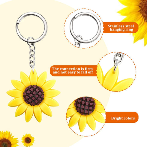 WILLBOND Sunflower Keychains Pendants Backpack Hanging Sunflower Button Key Ring for Summer Birthday Party Favor (36 Pieces)...