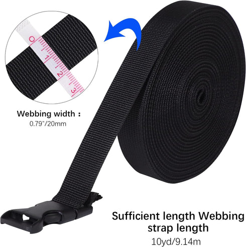 RETON 0.79 Inch Wide 10 Yards Black Nylon Webbing Strap + 20 PCS Adjustable Buckles Plastic Side Release Buckles...