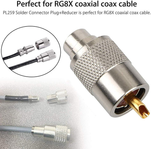 10 Pack UHF PL259 Solder Connector Plug with Reducer for RG8x, RG8, RG59, LMR-400, RG-213 Coaxial Coax Cable?Teflon Material 50ohm Low Loss RFAdap...