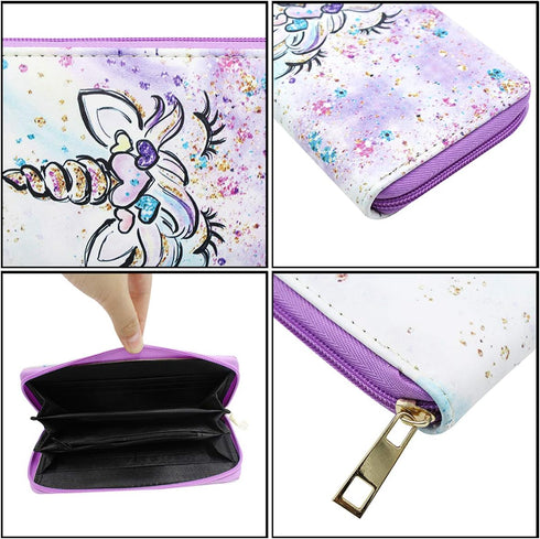 Cute Unicorn PU Leather Zip Around Long Wallet Cluth Travel Purse for Women Gilrs Ladies...