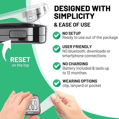 3D Pedometer for Walking, Simple Step Counter for Walking with Large Digital Display, Step Tracker with Removable Clip Lanyard, Accurately Track S...