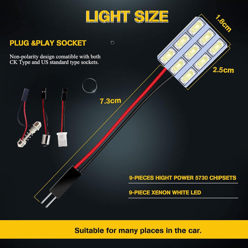 YM E-Bright 6-Pack Cool White 5730 9SMD Led Panel Dome Light Auto Car Reading Interior Light DC 12V With T10 / BA9S / Festoon Adapters...