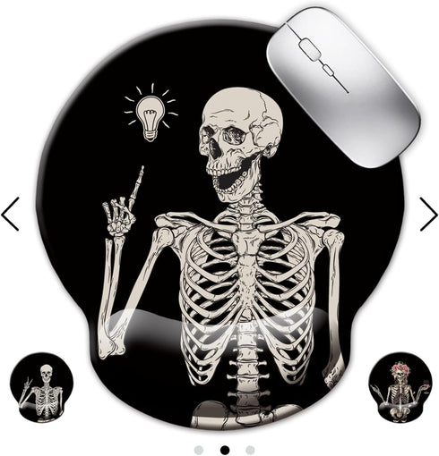 Ergonomic Mouse Pad with Wrist Rest Support, Gothic Skull Skeleton Black Small Mousepad with Non-Slip Pain Relief Rubber Base, Cute Gaming Mouse P...