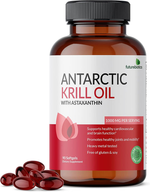 Futurebiotics Antarctic Krill Oil 1000mg with Omega-3s EPA, DHA, Astaxanthin and Phospholipids - Premium Krill Oil Heavy Metal Tested, Non GMO – 9...