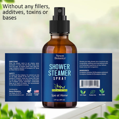 Eucalyptus Shower Spray 2 fl oz – Aromatherapy Shower Mist with Essential Oils – Eucalyptus Steam Spray for Sauna, Spa, Bathroom & Room – Nexon Bo...