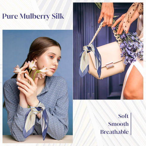 Amabro Mulberry Silk Neck Scarf, 21'' x 21'' Square Hair Head Scarf Head Wrap Hair Band Women Handbag Accessories...