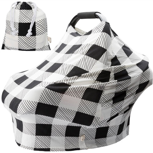 Nursing Cover Breastfeeding Scarf - Baby Car Seat Covers, Infant Stroller Cover, Strechy Carseat Canopy for Boys and Girls ?Black and White Square...
