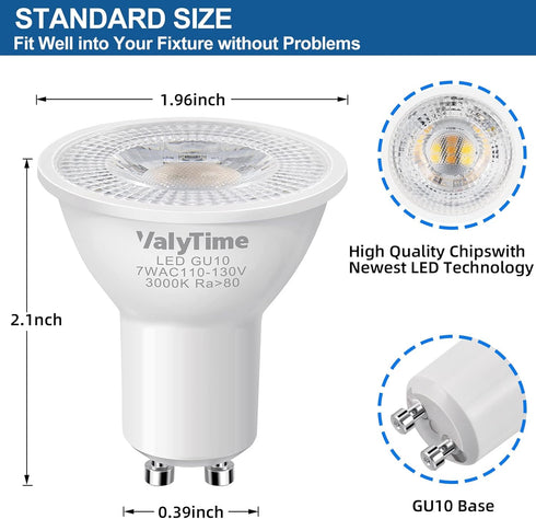 GU10 LED Light Bulbs 7W Warm White 3000K,(50W -60W-75W Equivalent) GU10 Shape Halogen Replacement Bulb 38° 120V 650Lm Non-dimmable for Track Spot ...