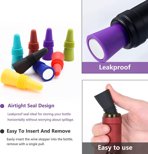 Wine Stoppers Beverage Bottle Sealer Soft Silicone Wine Bottle Stoppers Corks with Grip Top for Keeping Wine Champagne Fresh, 8 Pack...