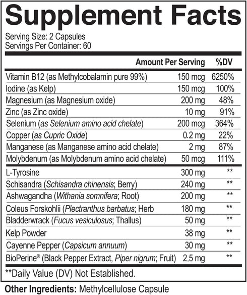 NutriFlair Thyroid Support Complex, 120 Capsules - with Iodine, Black Pepper, Ashwagandha, Vitamin B12 - Thyroid Supplement for Women and Men...