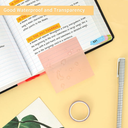 EOOUT Transparent Sticky Notes, 6 Pads 3x3 Inch, 6 Colors Pastel Clear Self-Adhesive Waterproof Translucent Sticky Notes, 300 Sheets, for Bible Ta...