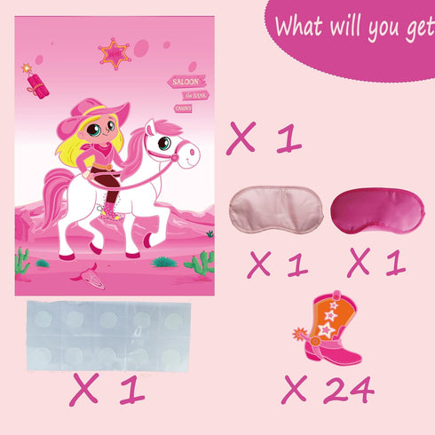 Cowgirl Birthday Party Decorations,Pin The Boot on The Cowgirl Game,Disco Pink Cowgirl Western Horse Party Decorations Favor Supplies....