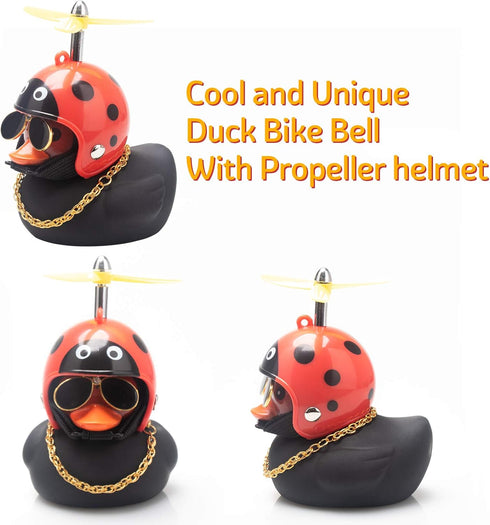 wonuu Rubber Duck Car Decorations Black Duck Car Dashboard Ornaments with Propeller Helmet for Adults (Beatle)...