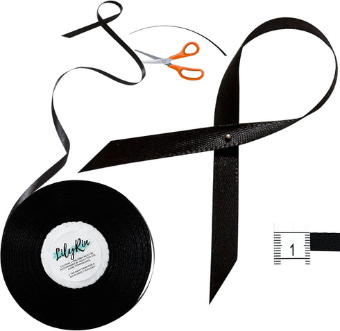Black Ribbon 1/4 Inches 36 Yards Satin Roll Perfect for Scrapbooking, Art, Halloween, Wreath, Corset, Floral, Packing Birthday, Wrapping Christmas...