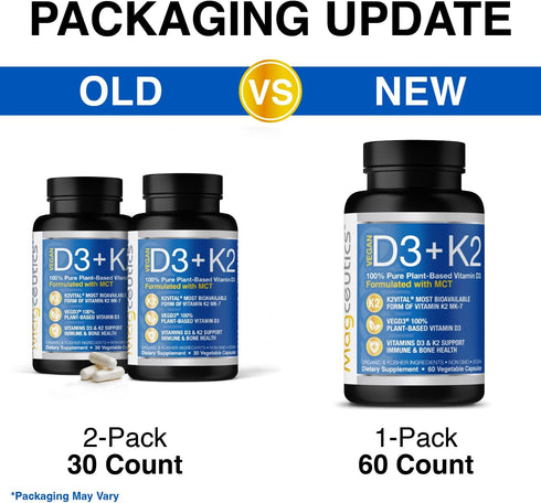 Vitamin D3 K2 with MCT, 5000 IU Vegan D3 & 100 mcg MK7 K2, Support Strong Bones and Immune Health - 60 Capsules (60 Days Supply)...