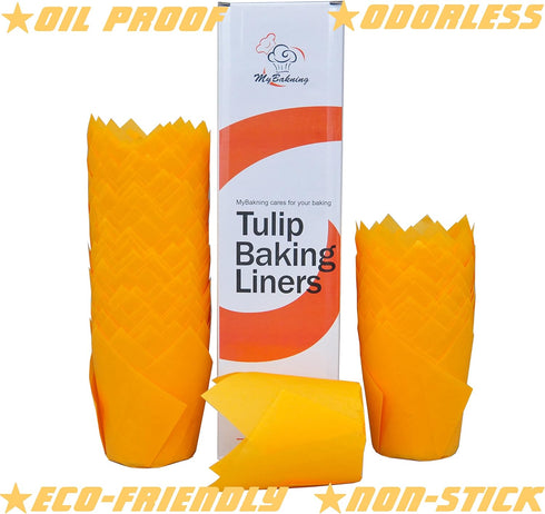 Orange color Large size Tulip Baking Cups 2-1/4"(Base diameter) x 4"(Wall height) Parchment paper baking cupcake Muffin liners, Case of 130 pcs...
