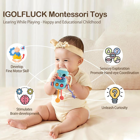 Baby Sensory Montessori Toy for 6-12-18 Months Babies, Food Grade Silicone Pull String Teething Toy for 1 2 3 Year Old, Sensory Activity Toys for ...