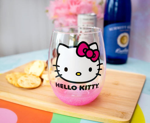 Silver Buffalo Sanrio Hello Kitty Teardrop Stemless Wine Glass With Dipped Bottom | Tumbler Cup For Mimosas, Cocktails | Home Barware For Liquor, ...