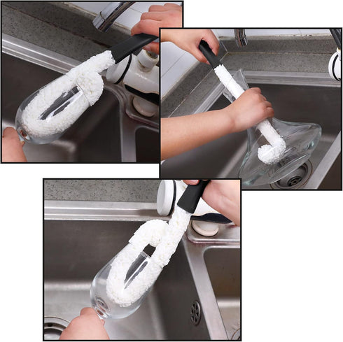 3 Pieces Decanter Cleaning Brush Flexible Bottle Scourer and 400 Pieces Reusable Decanter Cleaning Beads Household Cleaning Tools for Wine Decante...