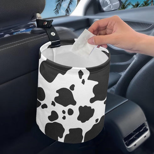 Cow Print Car Garbage Can Waste Basket for Cars - Back Seat, Floor, or Hanging Headrest Car Accessories Interior Road Trip Essentials...