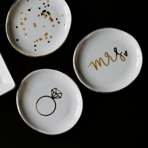 Sweet Water Decor Ring Dish Engagement - Ceramic Wedding Ring Dish for Bridal Shower - Ring Dishes for Women with White & Gold Speckled Decorative...