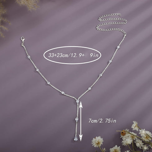 YERTTER Silver Sparkly Full Rhinestone Chain Choker Tassel Necklace Long Crystal Collar Necklace Luxury Diamond Statement Choker Necklace for Part...