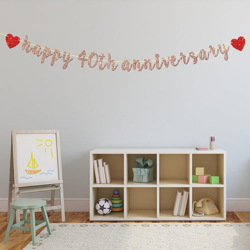 Rose Gold Happy 40th Anniversary Banner - for 40th Wedding Anniversary/Forty AF Party / 40th Birthday Party Decorations...