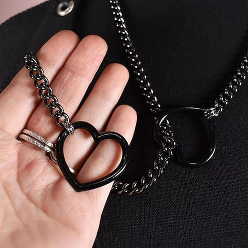 Harry and Henry Heart Slip Chain Necklace for Women Handmade Punk Cuban Slip Chain Choker Necklace Jewelry Adjustable Gothic Lariat Y-Necklace Sta...