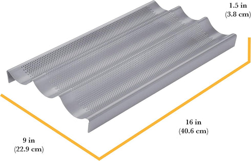 Chicago Metallic Commercial II Non-Stick Perforated Baguette Pan. Creates a crisp, golden-brown crust, 16 L x 9 W x 1.5 H...