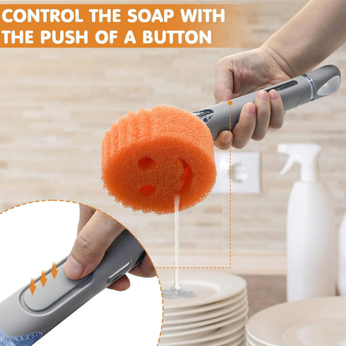 RIMAY Smile-Face Dish Wand Handle for Scrub Daddy Sponge - Soap Dispensing Cleaning Dishwand Scrub Handle Set with Holder (No Sponge Included)...