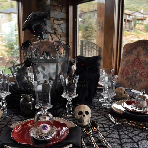 Halloween Tablecloth - Gothic Black Lace Spider Web Table Cover for Halloween Masquerade, Dinner Party, Scary Movie Nights Table Decorations - 53x...