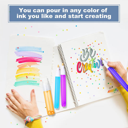 16 Pcs Refillable Acrylic Paint Markers 3 mm 6 mm 15 mm Empty Acrylic Markers White Refillable Paint Pen Round Tilted Flat Head Fillable Paint Pen...