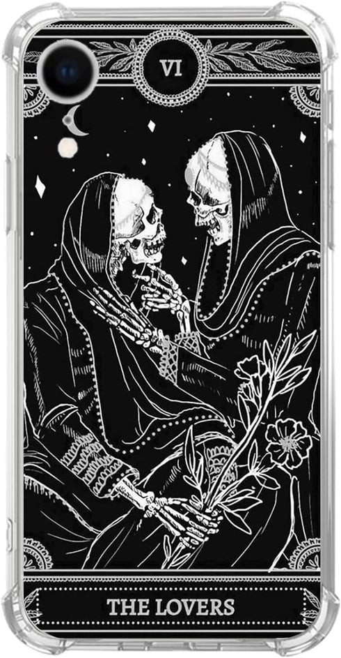 The Lovers Tarot Card Skull Black Case Compatible with iPhone XR, Trippy Psychedelic Aesthetic Tarot Card Cool Skeleton Case for iPhone XR,Trendy ...