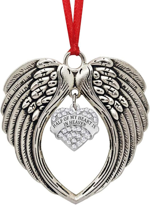 JUPPE Sympathy Gifts, Memorial Gifts for Loss of Loved One, Bereavement Thoughtful Gifts Angel Wings Christmas Tree Ornament, Half of My Heart is ...