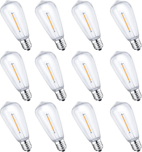12Pack E17 LED Bulbs ST40 Replacement Light Bulbs, 0.6Watt Per Bulb, Waterproof Shatterproof Dimmable LED Replacement Bulbs for Indoor Outdoor Pat...