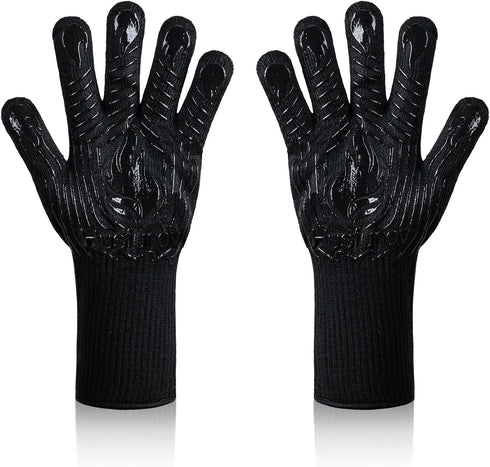 BBQ Gloves, Heat Resistant Grilling Gloves, Non-Slip Oven Gloves, Grill Mitts for Outdoor Grill, Long Kitchen Gloves for Barbecue, Cooking, Baking...