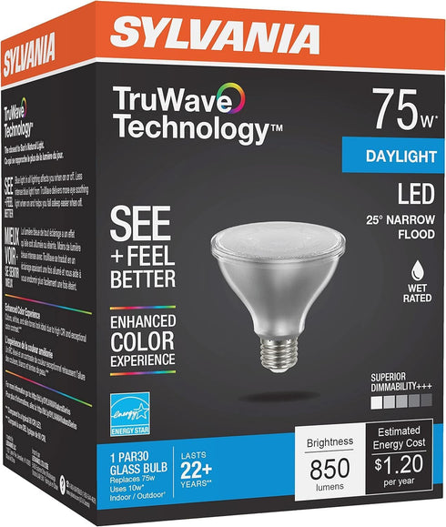 SYLVANIA LED TruWave Natural Series PAR30 Light Bulb, 75W Equivalent Efficient 9W, Medium Base, Dimmable, 5000K, Daylight - 1 Pack (40915)...