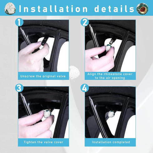 4PCS Strawberry Car Tire Valve Stem Caps, Bling Crystal Rhinestone Tire Valve Stem Covers, Dustproof Wheel Valve Covers for Women, Universal Car A...