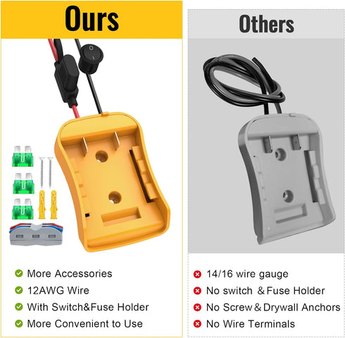 3 Packs Power Wheels Adapter for Dewalt 20V Battery, Power Wheels Battery Converter Kit with Fuse & Switch & Wire Terminals & 12 AWG Wire for DIY ...