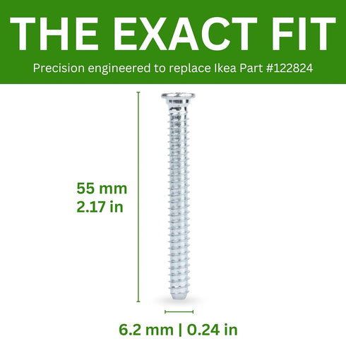 Spare Hardware Parts Replacement for IKEA Furniture Euro Screw with Neck SPEC Screw - Part #122824 | Euro Screw M6.2-1.8×55 with 4mm Hex Recess | ...