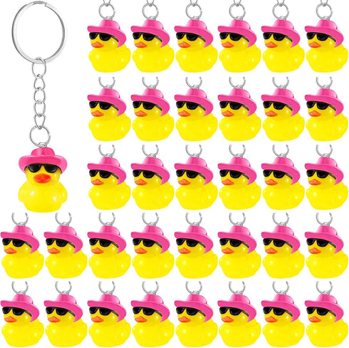 36 Pcs Duck Keychain Bulk Cowboy Cowgirl Duck Party Favors Resin Tiny Duck Keychain with Cowboy Hat Sunglasses Charms Pendant for Kids Gift Hallow...