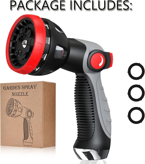 Garden Hose Nozzle - 10 Adjustable Patterns Metal High Pressure Hose Nozzle, Garden Hose Spray Nozzle with Thumb Control Design, Hose Sprayer for ...